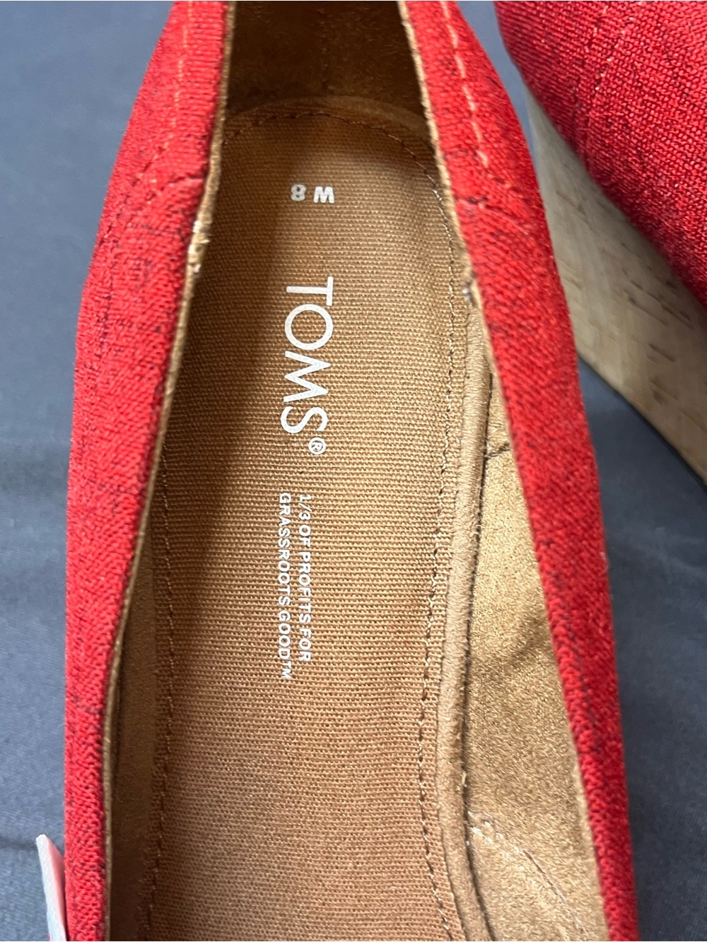 TOMS Red Canvas Cork Wedge Espadrilles - Women's - Picture 5 of 6